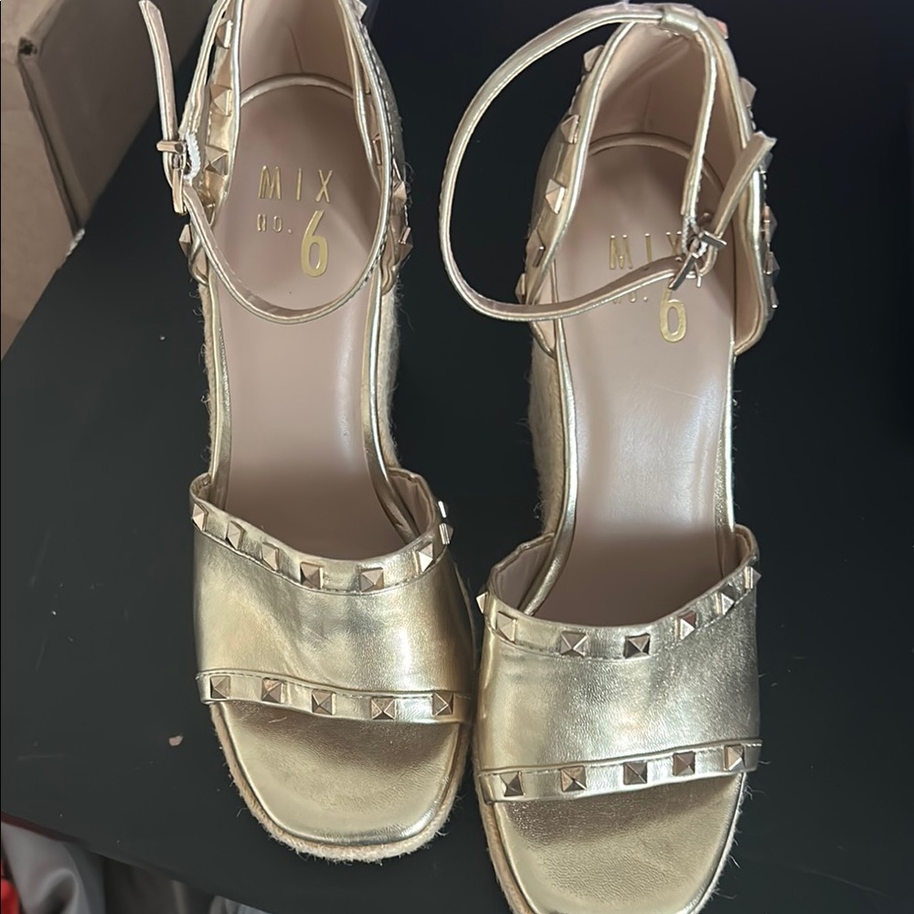 Mix No. 6 Gold Wedge Sandals with Studded Straps